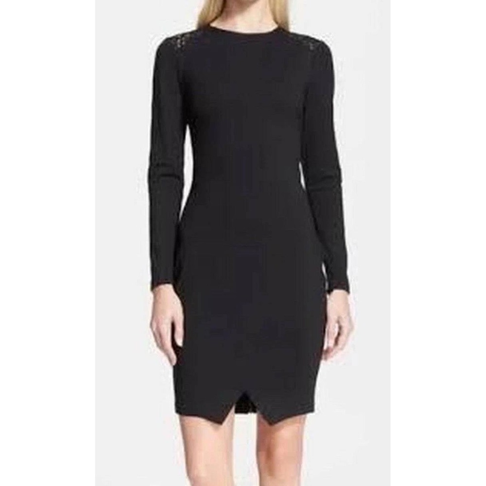 Ted Baker Mayaa Black Lace Back Long Sleeve Bodycon Dress 2 US 6 Cocktail Mini